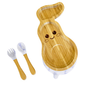 Bamboo Avocado Plate and Cutlery Set For Toddlers Weaning - The Little Bunny Australia