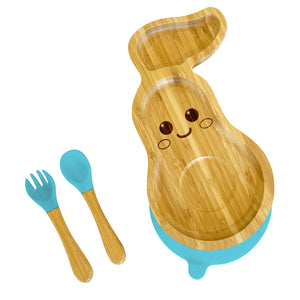 Bamboo Avocado Plate and Cutlery Set For Toddlers Weaning - The Little Bunny Australia