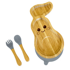Bamboo Avocado Plate and Cutlery Set For Toddlers Weaning - The Little Bunny Australia