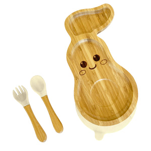 Bamboo Avocado Plate and Cutlery Set For Toddlers Weaning - The Little Bunny Australia