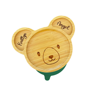 Personalised Bamboo Bear Plate with strong suction