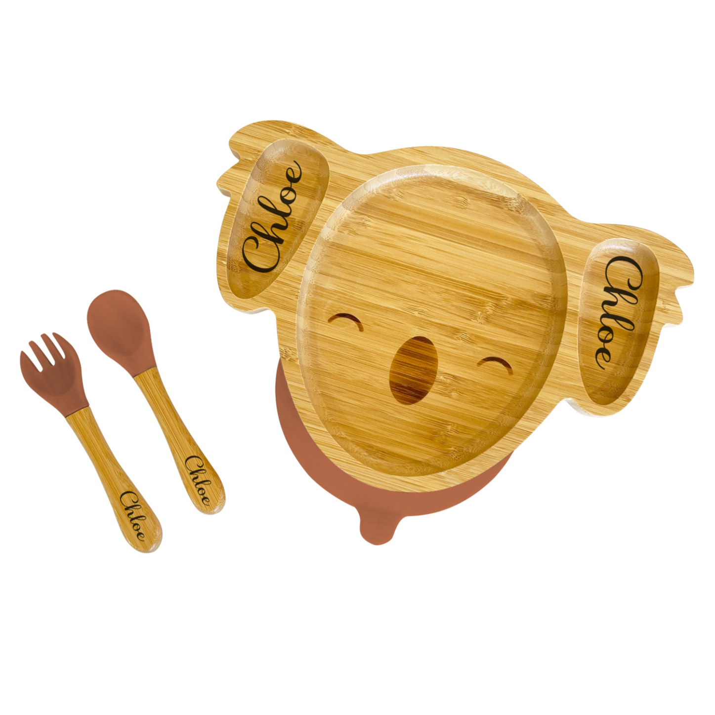 Personalised Koala Bamboo Plate and cutlery set