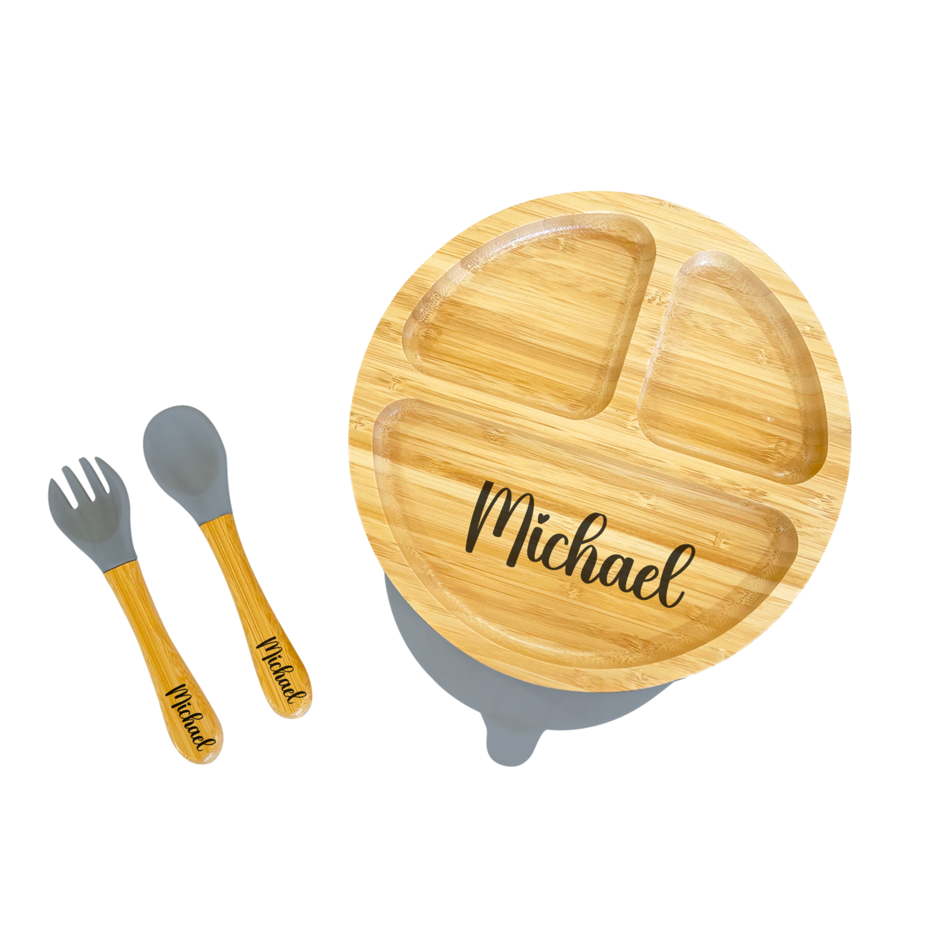 Personalised Bamboo Round Plate and Cutlery Kids Dinner Set - The Little Bunny Australia