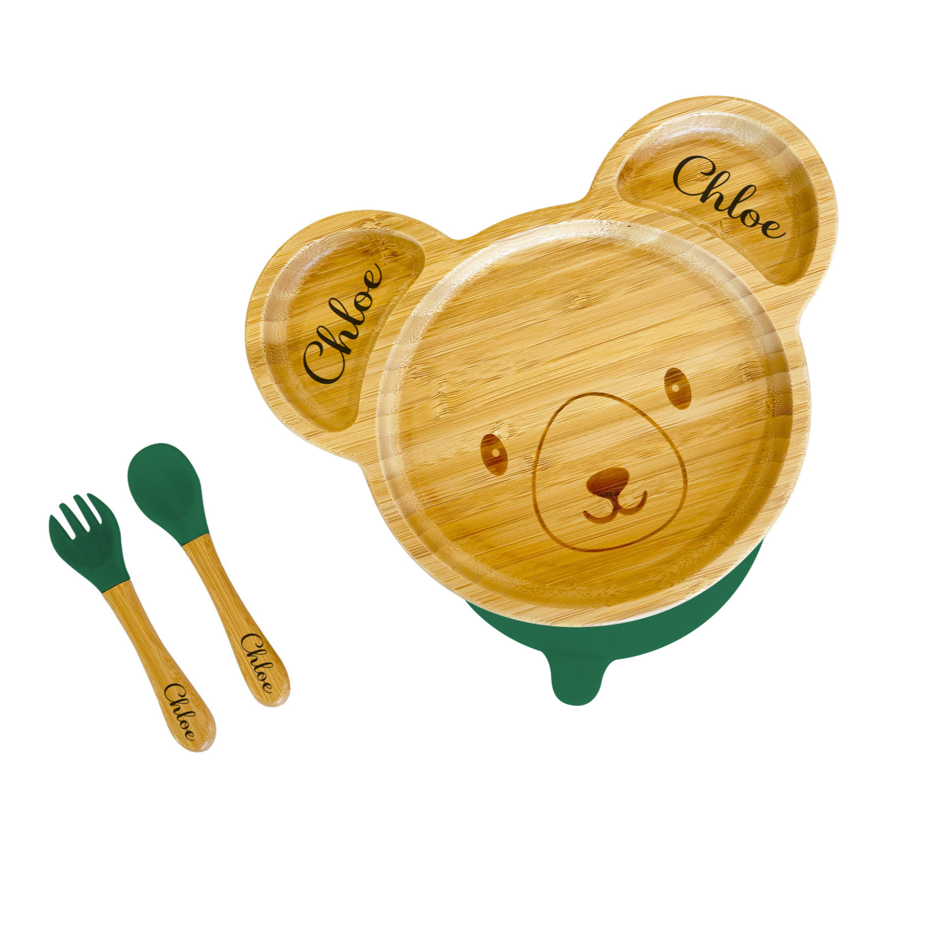 Personalised Bamboo Bear Plate and Cutlery Set