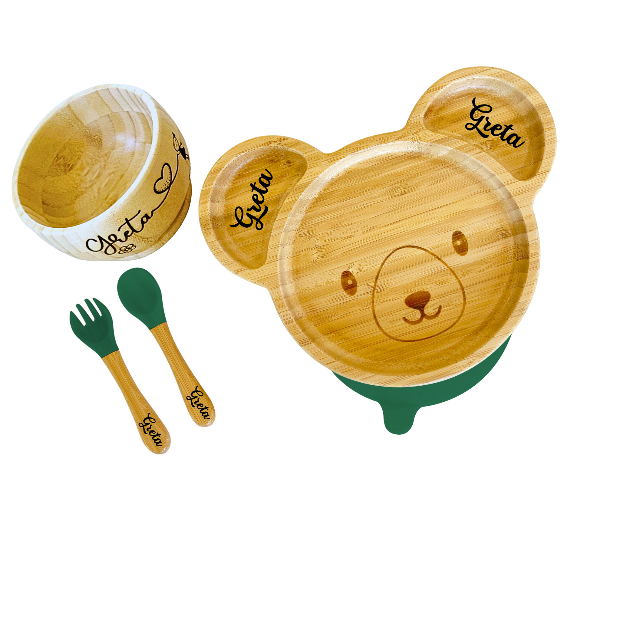 Personalised Bamboo Bear Plate, Bowl and Cutlery Bundle Gift Set - The Little Bunny Australia