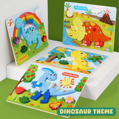 Montessori dinosaur puzzle for toddlers β colourful wooden triceratops and brachiosaurus boards for fun early learning in Australia