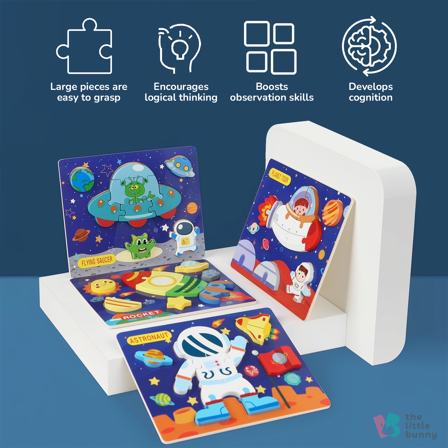 Montessori space puzzle for toddlers – colourful astronaut and planet boards that encourage logical thinking and early learning in Australia.