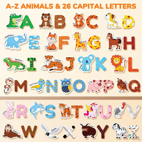Eco-friendly Montessori Magnetic Animal Alphabet Letters A-Z for Kids