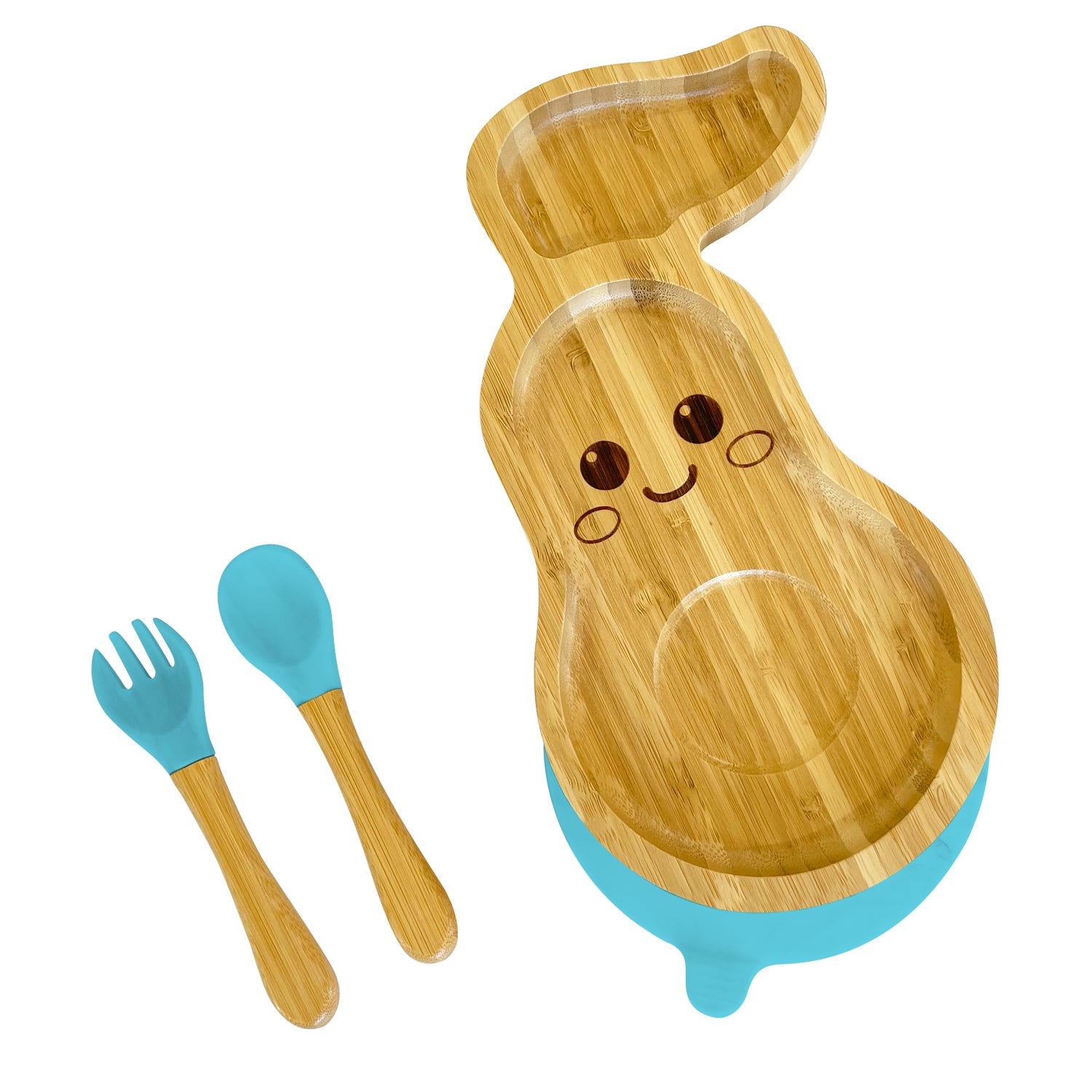 Bamboo Avocado Plate and Cutlery Set For Toddlers Weaning - The Little Bunny Australia