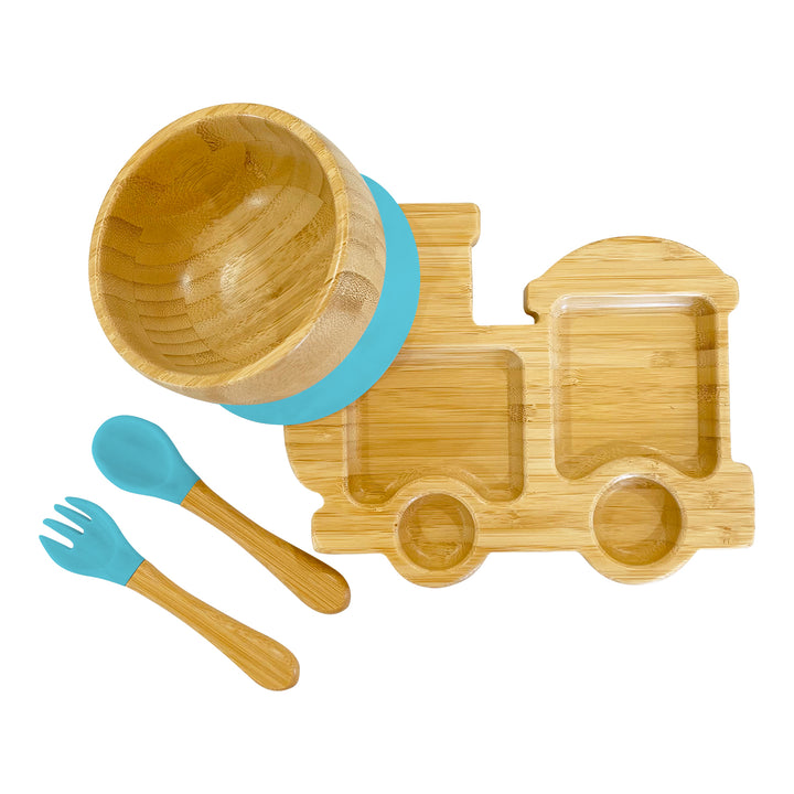 Bambo Train Plate, Bowl and Cutlery Bundle Gift Set - The Little Bunny Australia