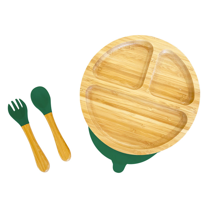 Bamboo Round Plate and Cutlery Kids Dinner Set - The Little Bunny Australia