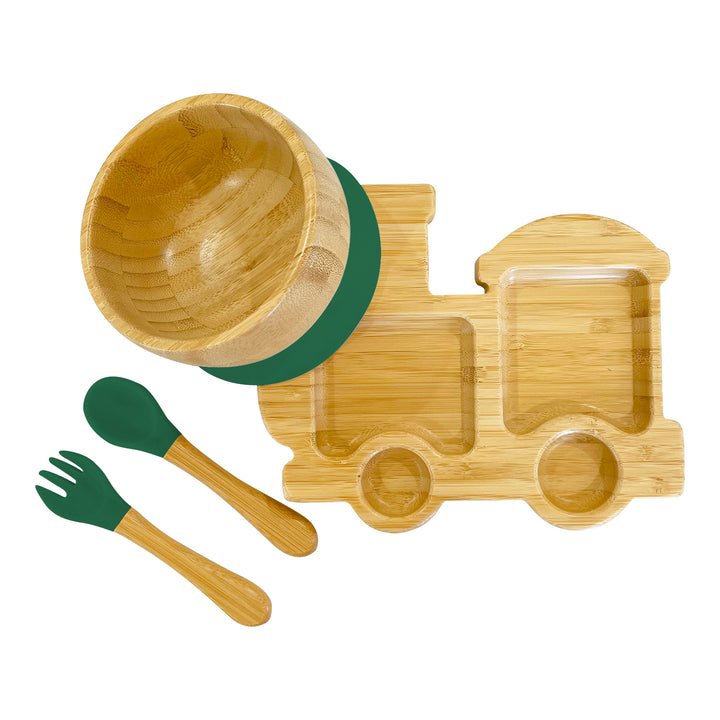 Bambo Train Plate, Bowl and Cutlery Bundle Gift Set - The Little Bunny Australia