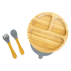 Bamboo Round Plate and Cutlery Kids Dinner Set - The Little Bunny Australia