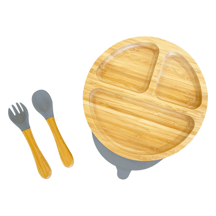 Bamboo Round Plate and Cutlery Kids Dinner Set - The Little Bunny Australia