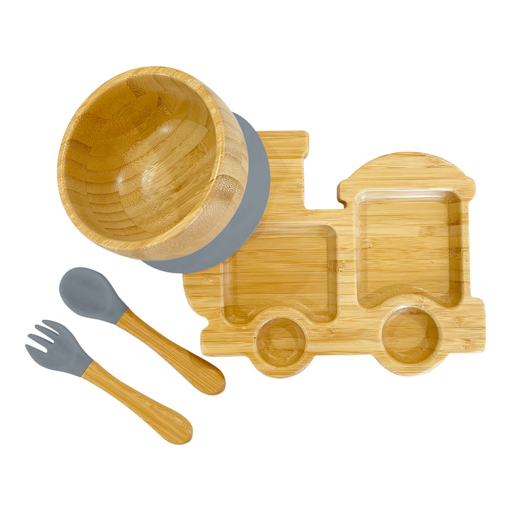 Bambo Train Plate, Bowl and Cutlery Bundle Gift Set - The Little Bunny Australia