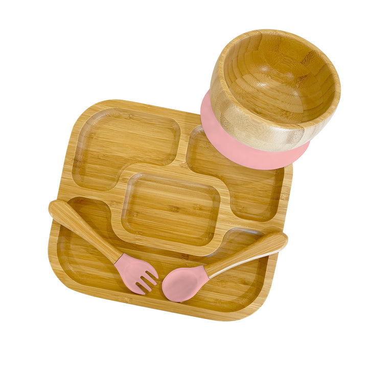 Bambo Rectangle Divided Plate, Bowl and Cutlery Bundle Gift Set - The Little Bunny Australia