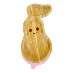 Bamboo avocado plate with a Lovely Pink suction base