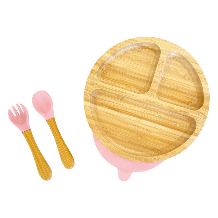 Bamboo Round Plate and Cutlery Kids Dinner Set - The Little Bunny Australia