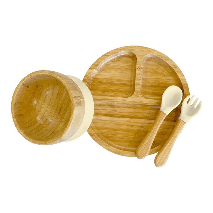 Bambo Round Plate, Bowl and Cutlery Bundle Gift Set - The Little Bunny Australia