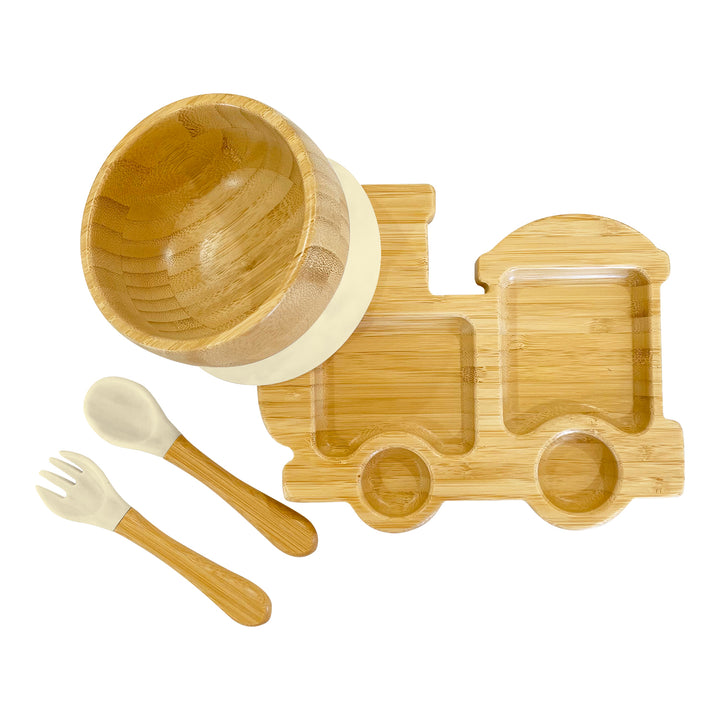 Bambo Train Plate, Bowl and Cutlery Bundle Gift Set - The Little Bunny Australia