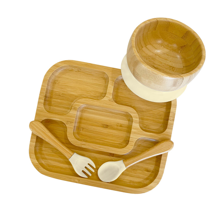 Bambo Rectangle Divided Plate, Bowl and Cutlery Bundle Gift Set - The Little Bunny Australia