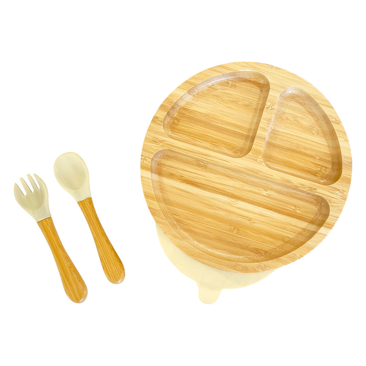 Bamboo Round Plate and Cutlery Kids Dinner Set - The Little Bunny Australia