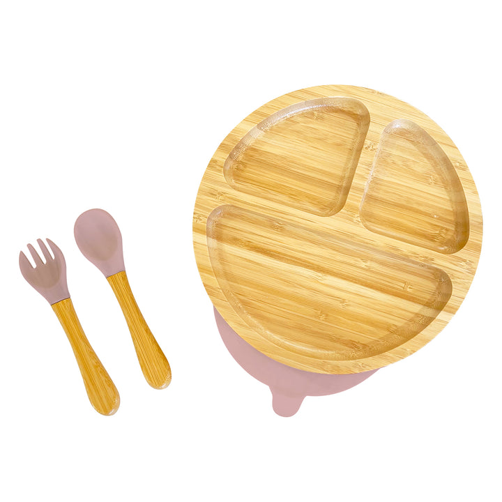 Bamboo Round Plate and Cutlery Kids Dinner Set - The Little Bunny Australia