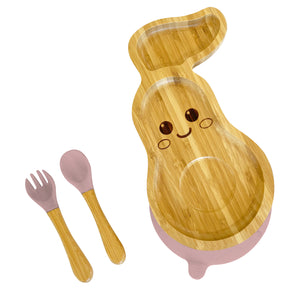 Bamboo Avocado Plate and Cutlery Set For Toddlers Weaning - The Little Bunny Australia