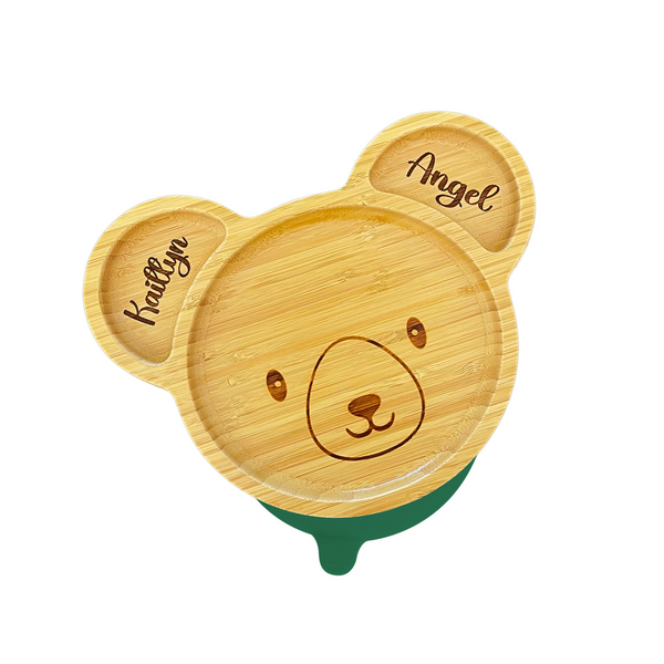 Personalised Bamboo Bear Plate with strong suction 