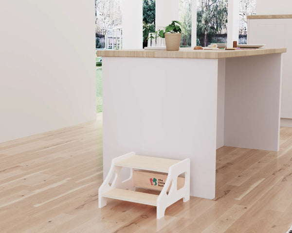 Toddler Step Stool – Montessori Wooden Stool for Kitchen & Bathroom - The Little Bunny Australia