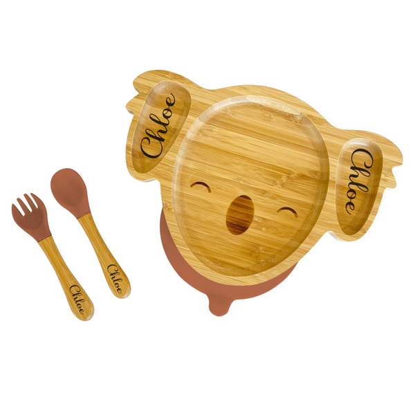 Personalised Koala Bamboo Plate and cutlery set 