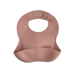 Plain peach silicone baby bib with adjustable neck snaps