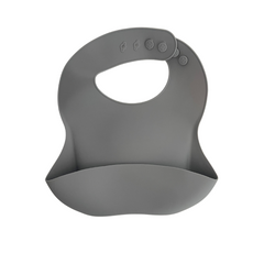 Plain grey silicone baby bib with adjustable neck snaps
