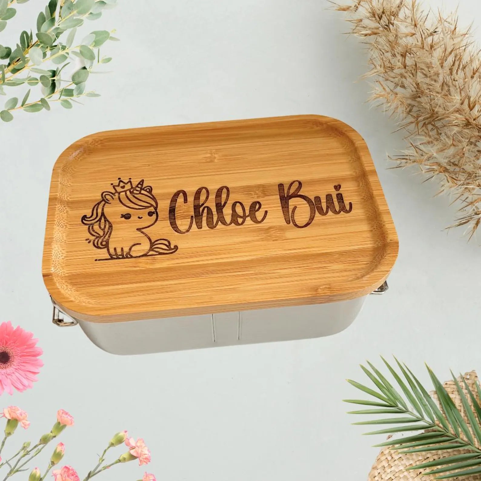 Eco-friendly personalised bamboo lunchbox ideal for kindergarten meals