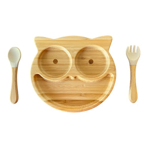 Bamboo Owl Plate and Cutlery Kids Dinner Set - The Little Bunny Australia