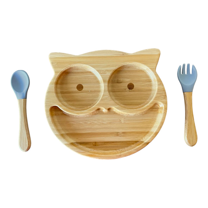 Bamboo Owl Plate and Cutlery Kids Dinner Set - The Little Bunny Australia