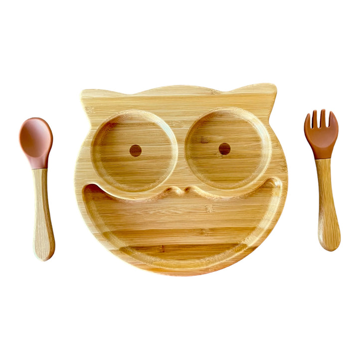 Bamboo Owl Plate and Cutlery Kids Dinner Set - The Little Bunny Australia