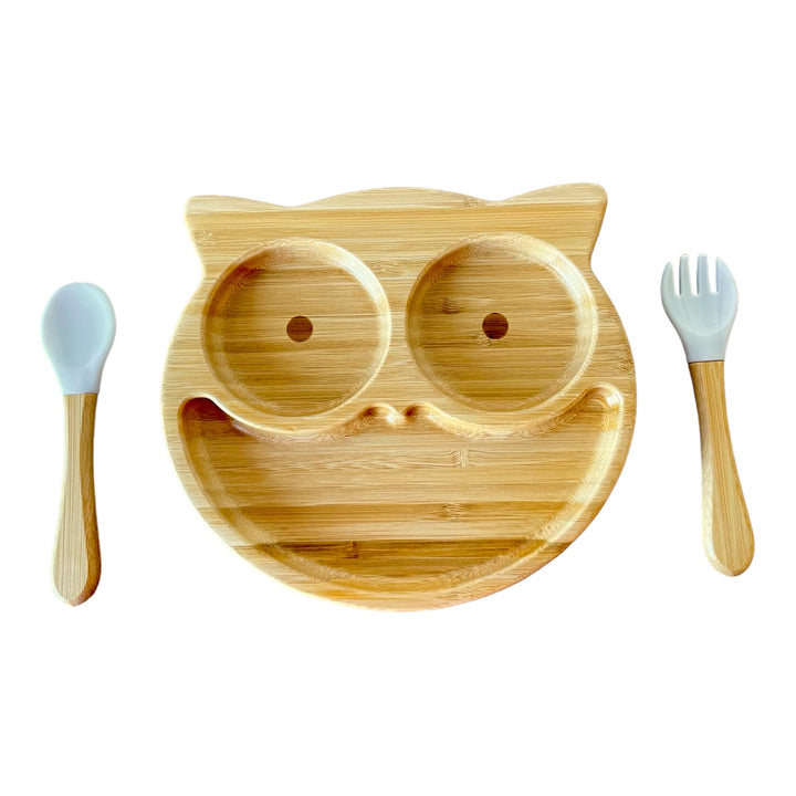 Bamboo Owl Plate and Cutlery Kids Dinner Set - The Little Bunny Australia