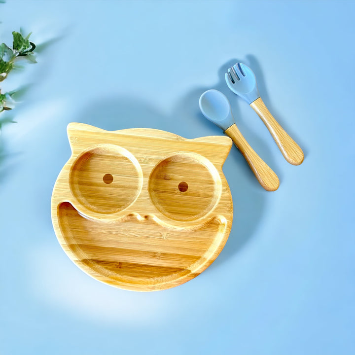 Bamboo Owl Plate and Cutlery Kids Dinner Set - The Little Bunny Australia