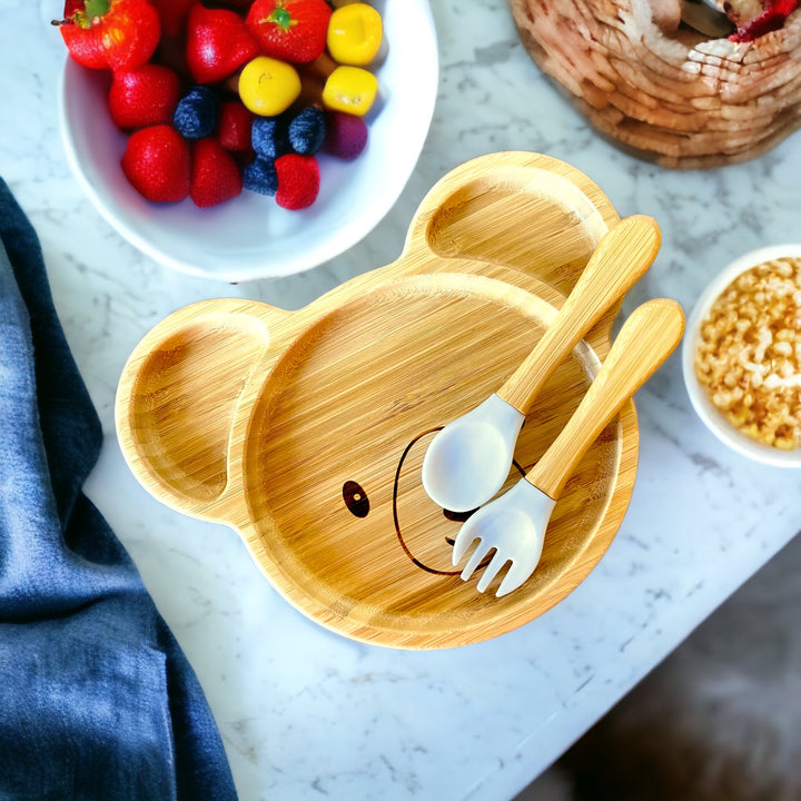 Bamboo Bear Plate and Cutlery Kids Dinner Set - The Little Bunny Australia