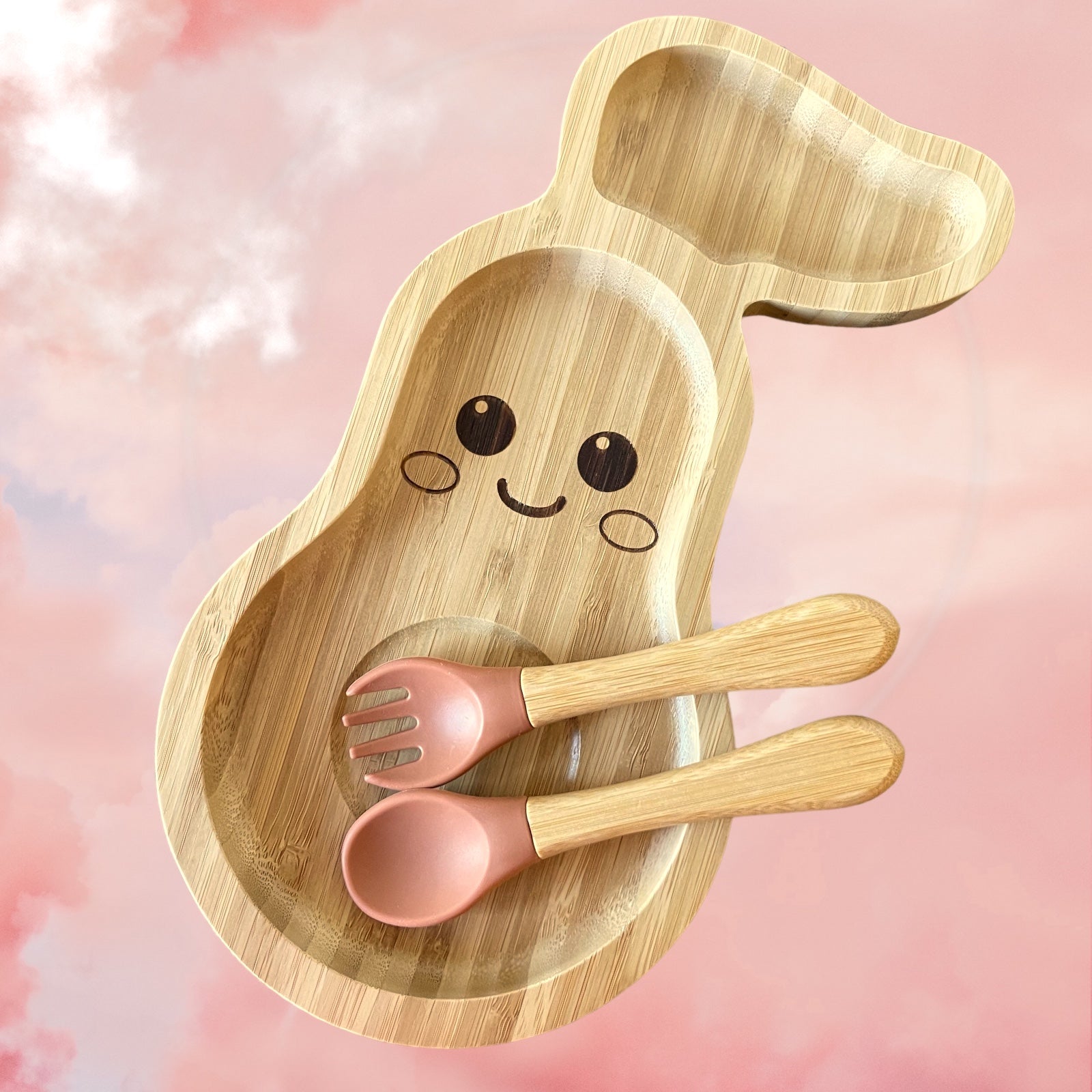 Bamboo Avocado Plate and Cutlery Set For Toddlers Weaning - The Little Bunny Australia