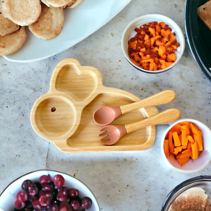 Bamboo Bunny Plate and Cutlery For Baby Weaning Set - The Little Bunny Australia