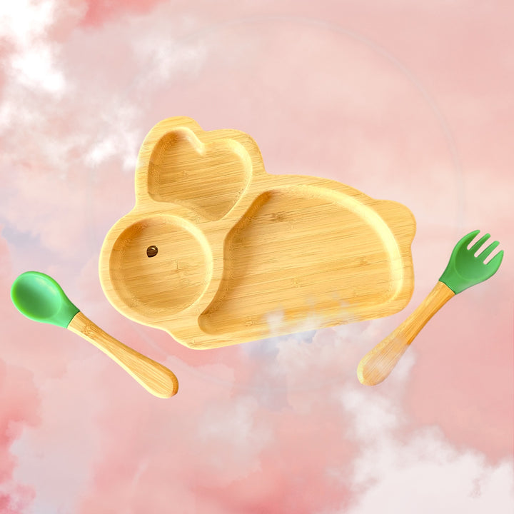 Bamboo Bunny Plate and Cutlery For Baby Weaning Set - The Little Bunny Australia