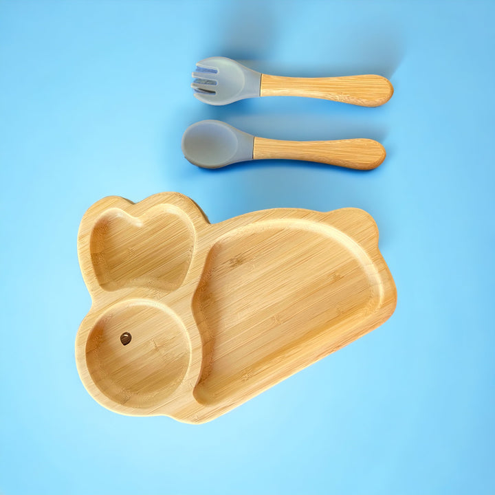 Bamboo Bunny Plate and Cutlery For Baby Weaning Set - The Little Bunny Australia