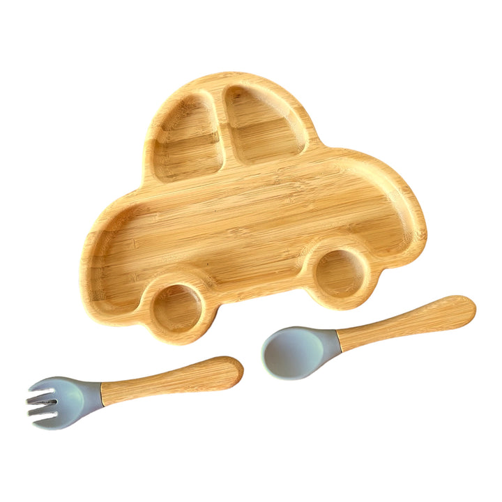 Bamboo Car Plate and Cutlery Toddlers Dinner Set - The Little Bunny Australia