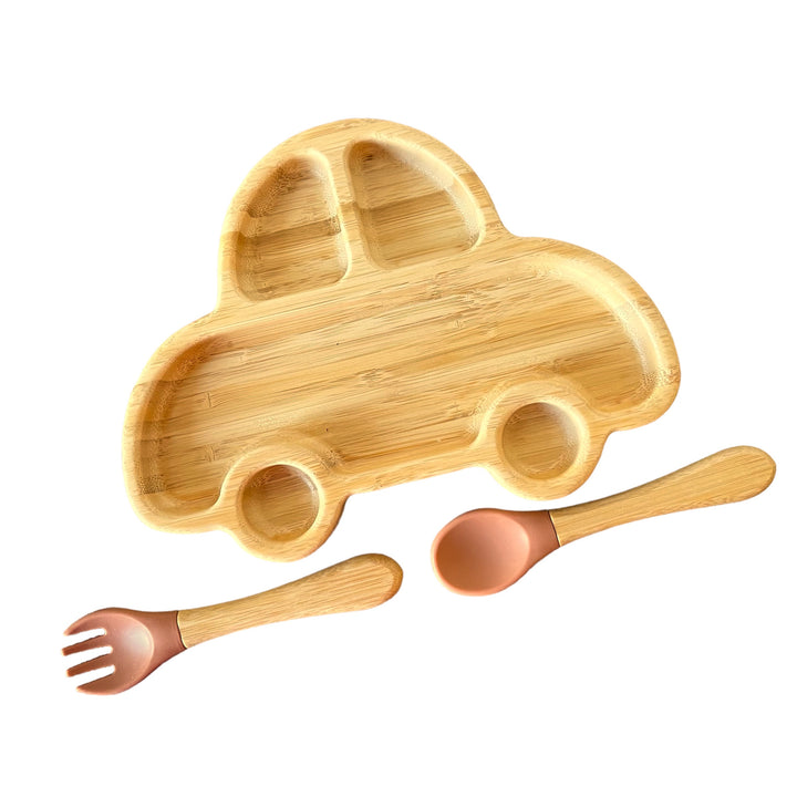 Bamboo Car Plate and Cutlery Toddlers Dinner Set - The Little Bunny Australia