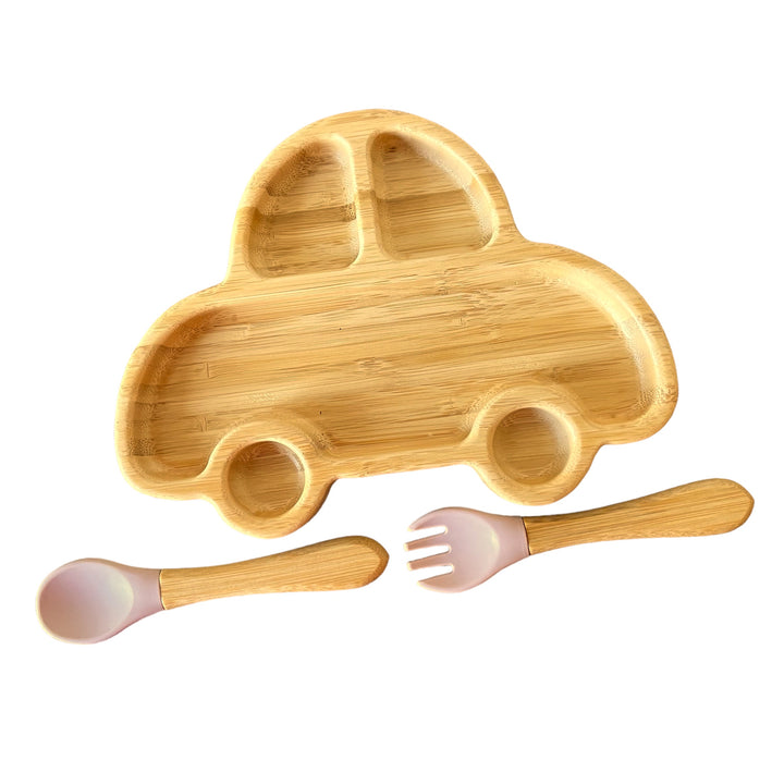 Bamboo Car Plate and Cutlery Toddlers Dinner Set - The Little Bunny Australia