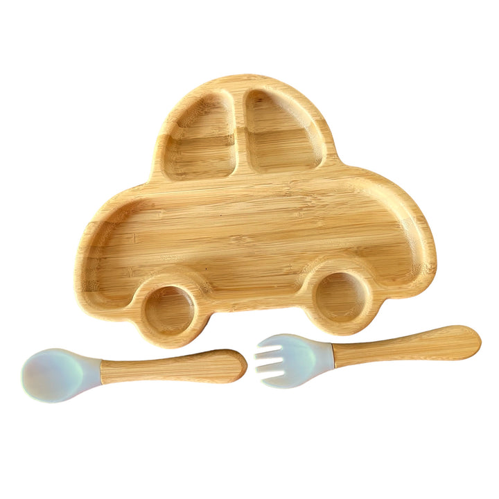 Bamboo Car Plate and Cutlery Toddlers Dinner Set - The Little Bunny Australia