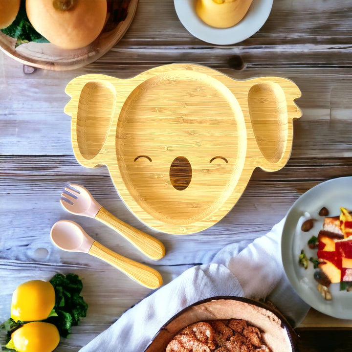 Bamboo Koala Plate and Cutlery For Baby Weaning Set - The Little Bunny Australia