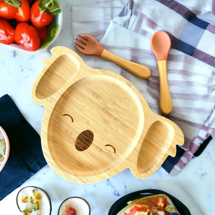 Bamboo Koala Plate and Cutlery For Baby Weaning Set - The Little Bunny Australia